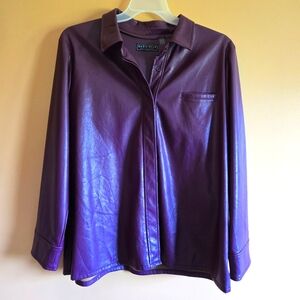 Bagatelle Plum Faux Leather Button-Down Shacket, XXL